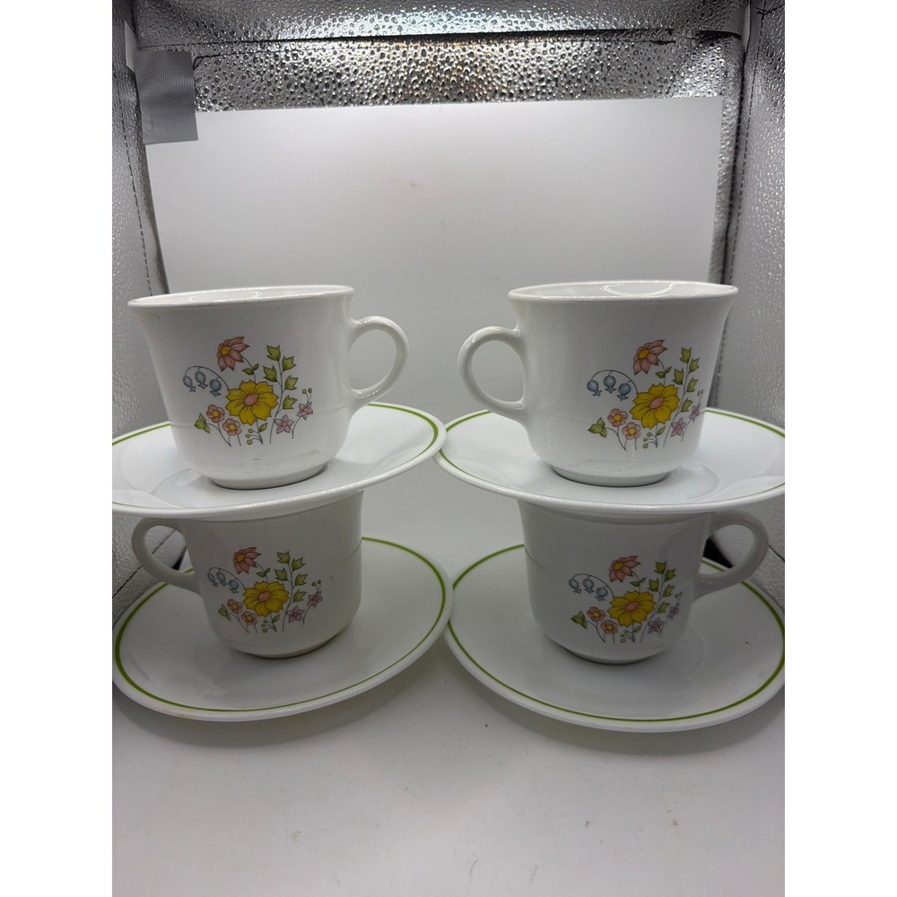 4 Corelle Cup and Saucer Spring Meadow Vintage.